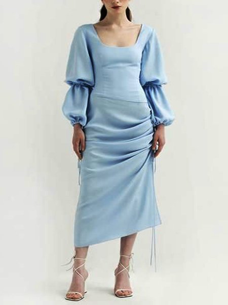 

Regular Fit Solid Dresses, Blue, Midi Dresses