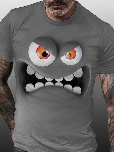 

Angry Face Casual Crew Neck Tshirts, Gray, T-shirts