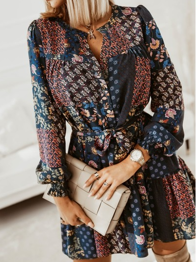 

Crew Neck Casual Floral Dresses, Multicolor, Casual Dresses