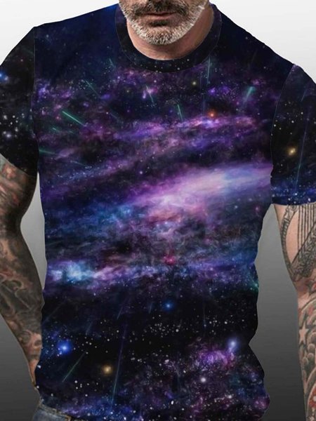 

Graphic Galaxy Star Print Crew Neck Short Sleeve Shirts & Tops, As picture, T-shirts