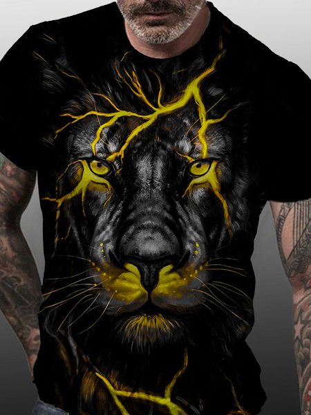 

Lion Short Sleeve Crew Neck Tshirts, Black, T-shirts