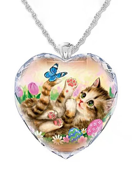 

JFN Heart Shaped Crystal Cat Necklace, Color1, Necklaces