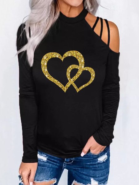 

Crew Neck Cotton Blends Party Shirts & Tops, Black, Tops