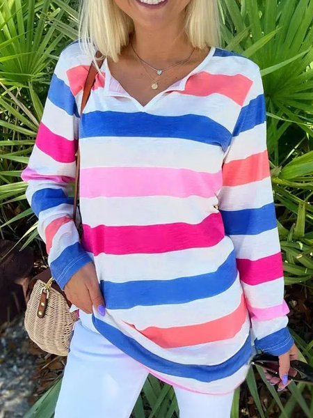 

Casual Loosen V Neck Shirts & Tops, Multicolor, Tops