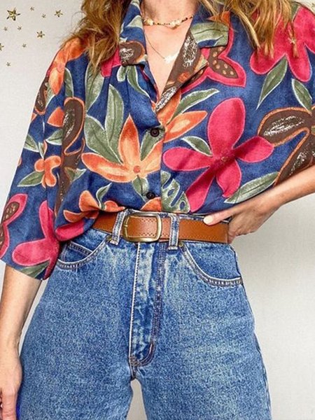 

Featured floral pattern design shows youthful temperament spring shirt, Multicolor, Shirts & Blouses