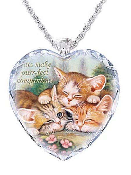 

JFN Heart Shaped Crystal Cat Necklace, Color3, Necklaces