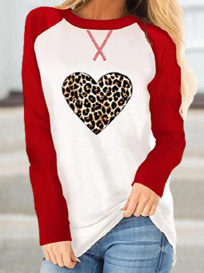 

Raglan Sleeve Regular Fit Casual Crew Neck Shirts & Tops, Red, Tops