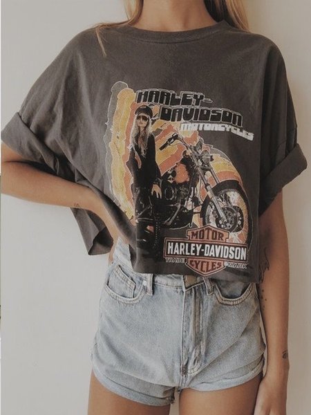 

Characteristic leisure letter landscape T-shirt, Multicolor, Tops