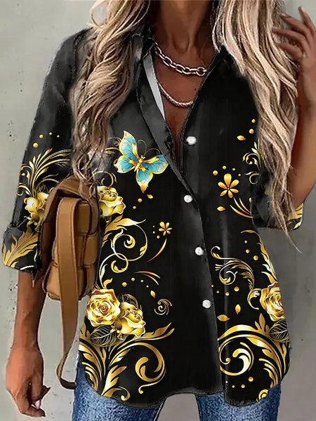 

Butterfly Vacation Loosen Shirts & Tops, Black, Shirts & Blouses
