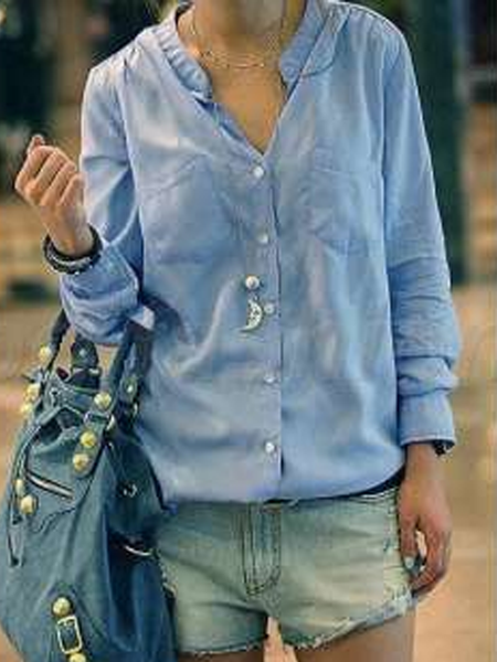 

Cotton Blends Simple Shirts & Tops, Blue, Shirts & Blouses
