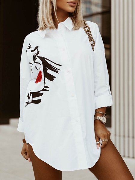 

Work Daily Regular Fit Shirt Collar People Shirt, White, Blouses and Shirts