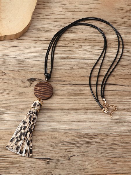 

Wooden Tassel Pendant Necklace, As picture, Necklaces