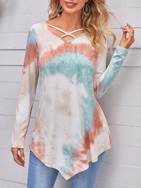 

Irregular hem top with tie-dye pattern, Multicolor, Tops