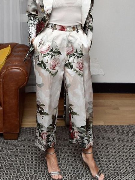 

Lady Elegant Floral Regular Fit Pants, As picture, Cropped Pants
