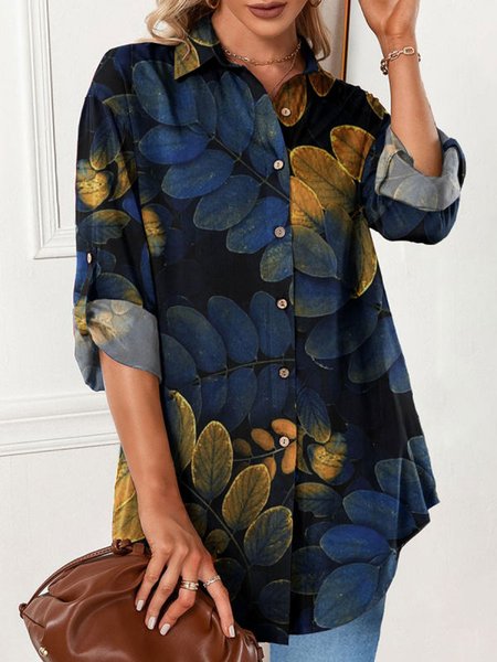 

Shirt Collar Loosen Vacation Shirts & Tops, Blue, Blouses & Shirts