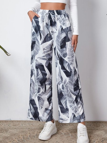 

Leaf Print Slant Pocket Sweatpants, Multicolor, Pants