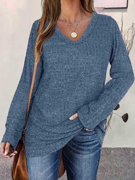 

Casual V Neck Tops, Blue, Tops