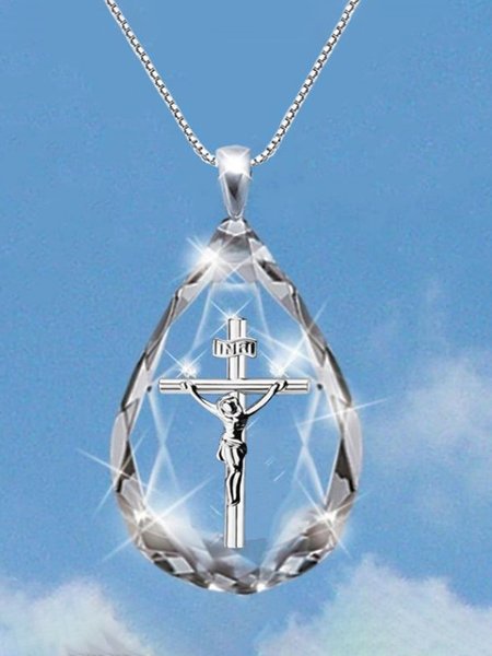 

Crystal Religious Cross Jesus Necklace, Silver, Necklaces