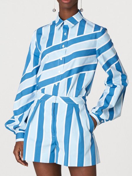 

Work Daily Regular Fit Shirt Collar Elegant Shirt, Blue, Blouses and Shirts