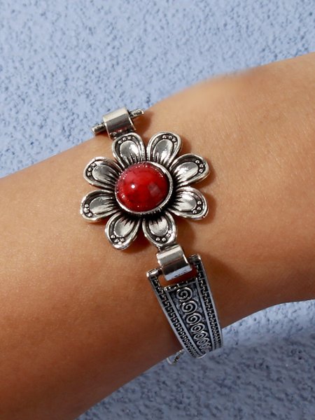 

Vintage Alloy Flower Turquoise Bracelet, As picture, Bracelets & Anklets