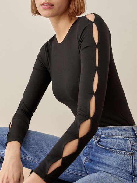 

Solid Skinny Casual Shirts & Tops, Black, Tees