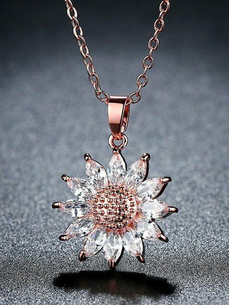 

Sun Flower Rhinestone Necklace, Golden, Necklaces