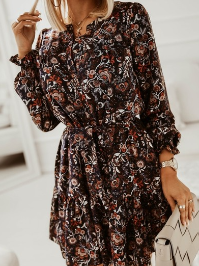 

Casual Floral Loosen Crew Neck Dresses, Multicolor, Floral Dresses
