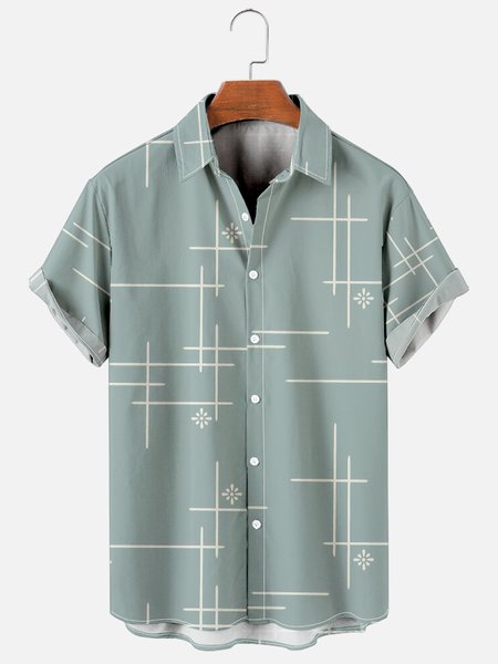 

Casual Line Drawing Short-Sleeved Shirt, As picture, Shirts ＆ Blouse