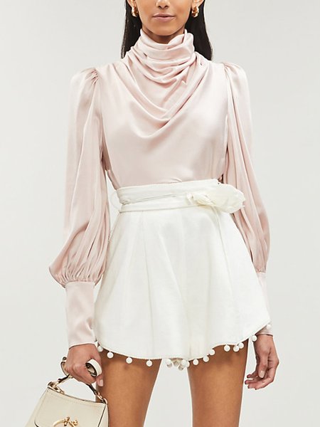 

Elegant Loosen Crowl Neck Plain Blouse, Pink, Blouses and Shirts
