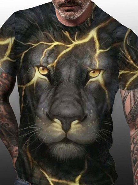 

3D Lion Animal Print Short Sleeve Casual Shirts & Tops, As picture, T-shirts