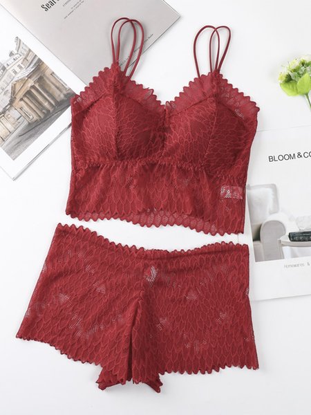 

Lace Padded Vest Wrap Boxer Boxer Set, Wine red, Underwear