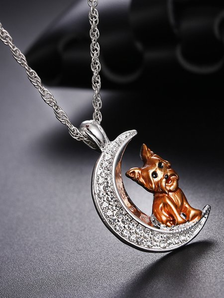 

Rhinestone Moon Alloy Puppy Necklace, As picture, Necklaces