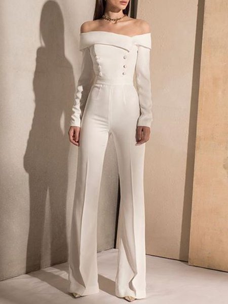 

Elegant Formal Solid One-Pieces Jumpsuit, White, Jumpsuits