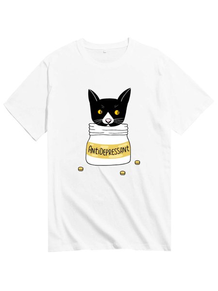 

Unocis Mr. Black Antidepressant Crew Neck Cotton Short Sleeve Shirts & Tops, White, T-shirts