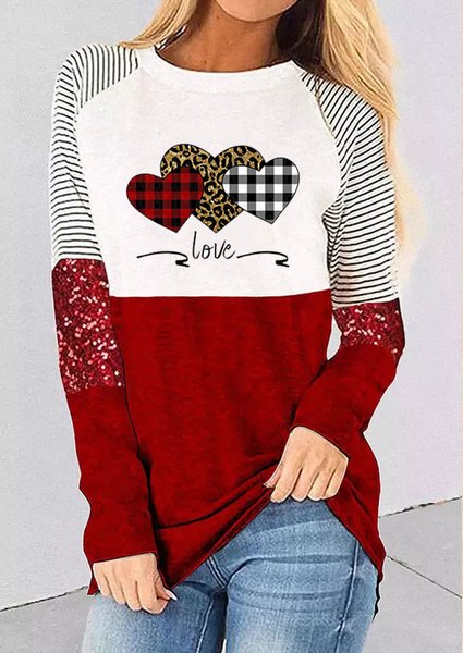 

Casual Letter Sequins Crew Neck Shirts & Tops, Red, Tops