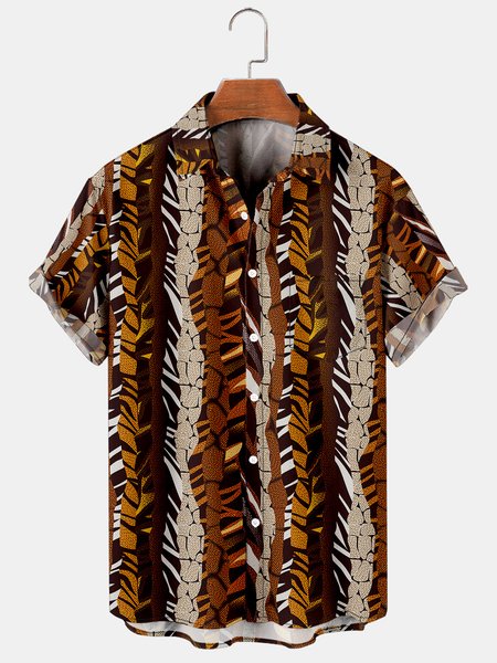 

Vacation Leisure Gradient Geometric Stripe Pattern Hawaiian Style Printed Shirt Top, As picture, Men's Floral shirt