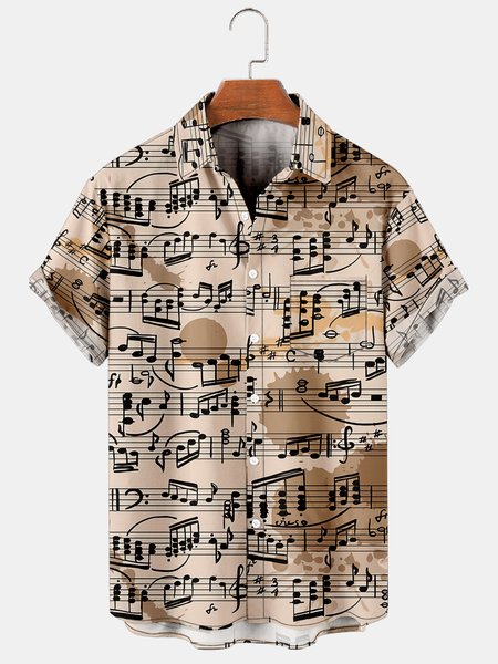 

Vacation Leisure Music eElement gGradient Color Note Pattern Hawaiian Style Printed Shirt Top, As picture, Men's Floral shirt