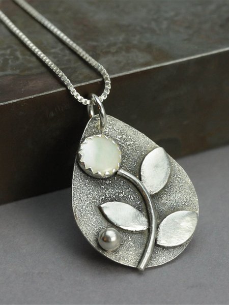 Retro Alloy Drop Shaped Flower Gemstone Necklace, As picture, Necklaces