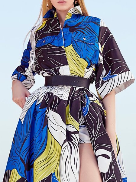 

Daily Half Sleeve Loosen Shirt Collar Shirt, Blue, Blouses and Shirts