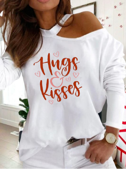 

Casual Letter Off The Shoulder Shirts & Tops, White, Long sleeve tops