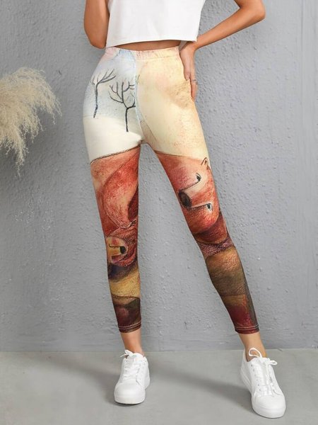 

Cartoon Graphic Colorblock Leggings, Multicolor, Leggings