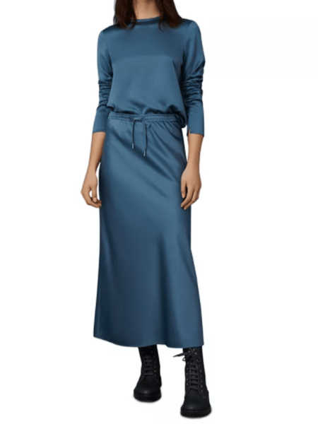 

Spring Regular Fit Simple Slightly stretchy Top With Skirt Daily Household Suits, Blue, Dress&Skirts Set