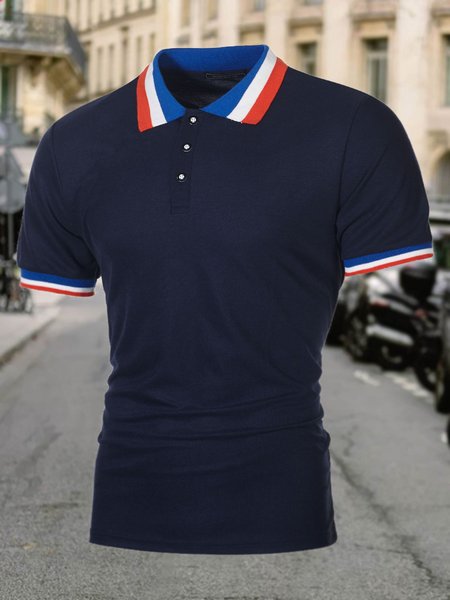 

Men's Ribbed Stitching Slim-Fit Short-Sleeved Polo Shirt, Navyblue, polo