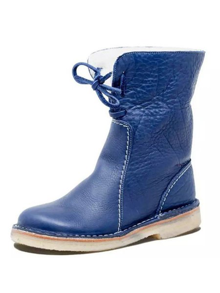 

Retro Casual Lace Up Plus Velvet Warm Ankle Snow Boots, Blue, Boots