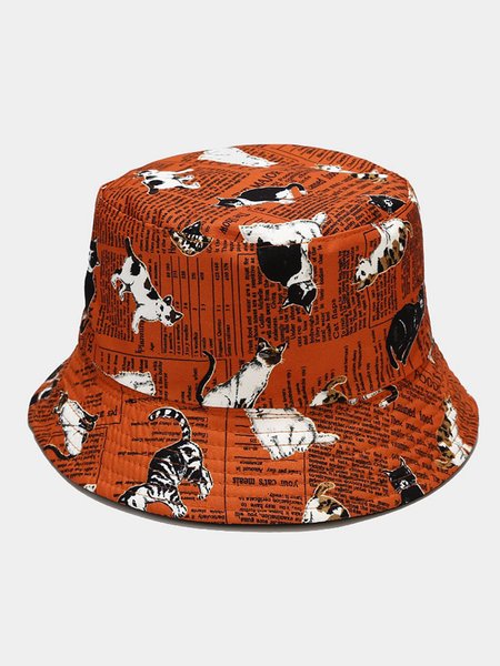 

Outdoor Cotton Cat Print Double-sided Bucket Hat, Orange, Hats