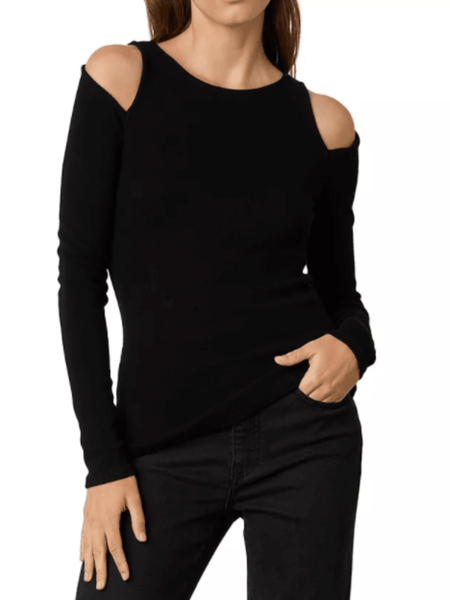 

Spring Crew Neck High Stretch Simple Long sleeve Daily Tops, Black, Tops