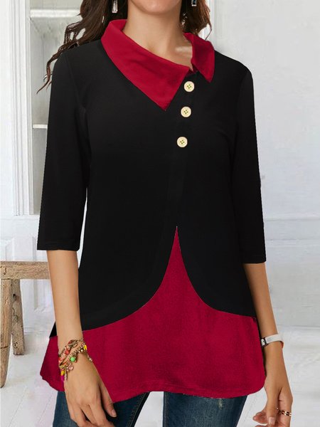 Casuale Colletto a Camicia Top, Nero, Blouses & Shirts