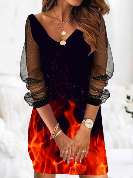 

Casual Cotton Blends Abstract Dresses, Black-red, Mini Dresses