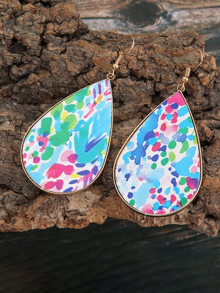 

Leather Drop-shaped Colorful Graffiti Earrings, As picture, Earrings
