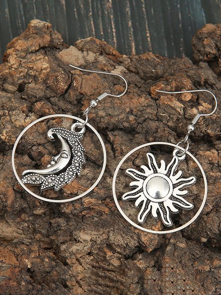 

Retro Alloy Sun Moon Earrings, As picture, Earrings